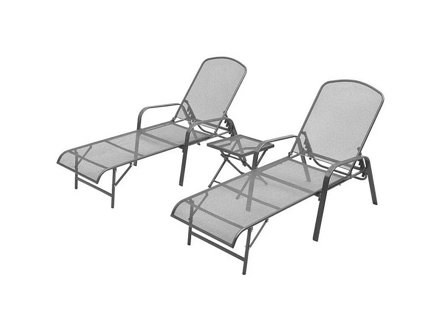 Set de 2 chaises longues et 1 table métal anthracite Reikish