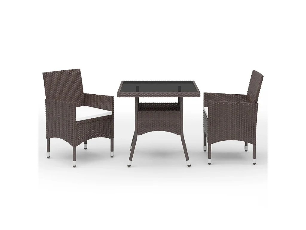 Mobilier à dîner de jardin 3 pcs Marron Résine tressée et verre