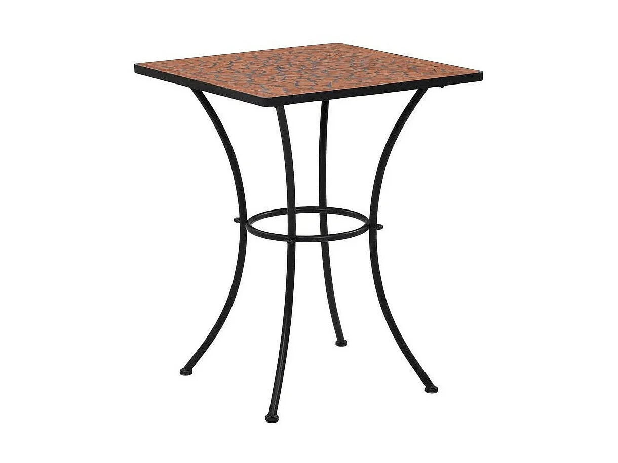 Petite table de jardin carrée céramique marron et métal noir Keani