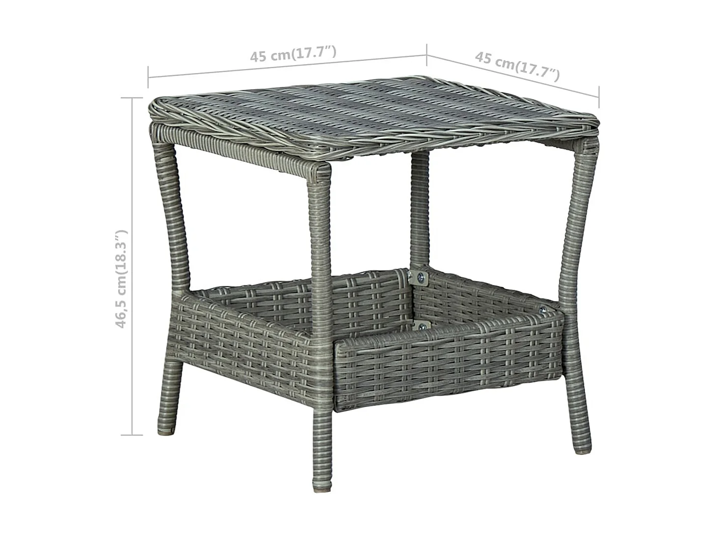 Tuintafel 45x45x46,5 cm poly rattan lichtgrijs
