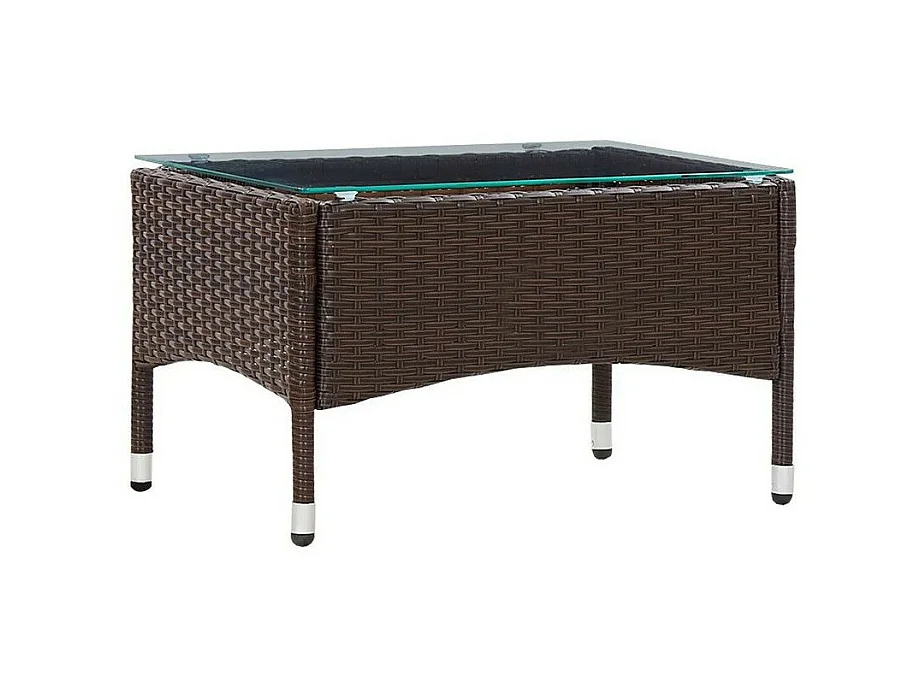 Table basse de jardin verre et résine tressée marron Jaade
