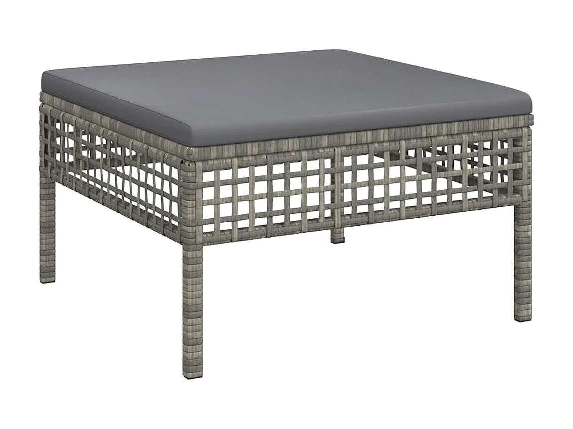 Tabouret de jardin avec coussin gris résine tressée