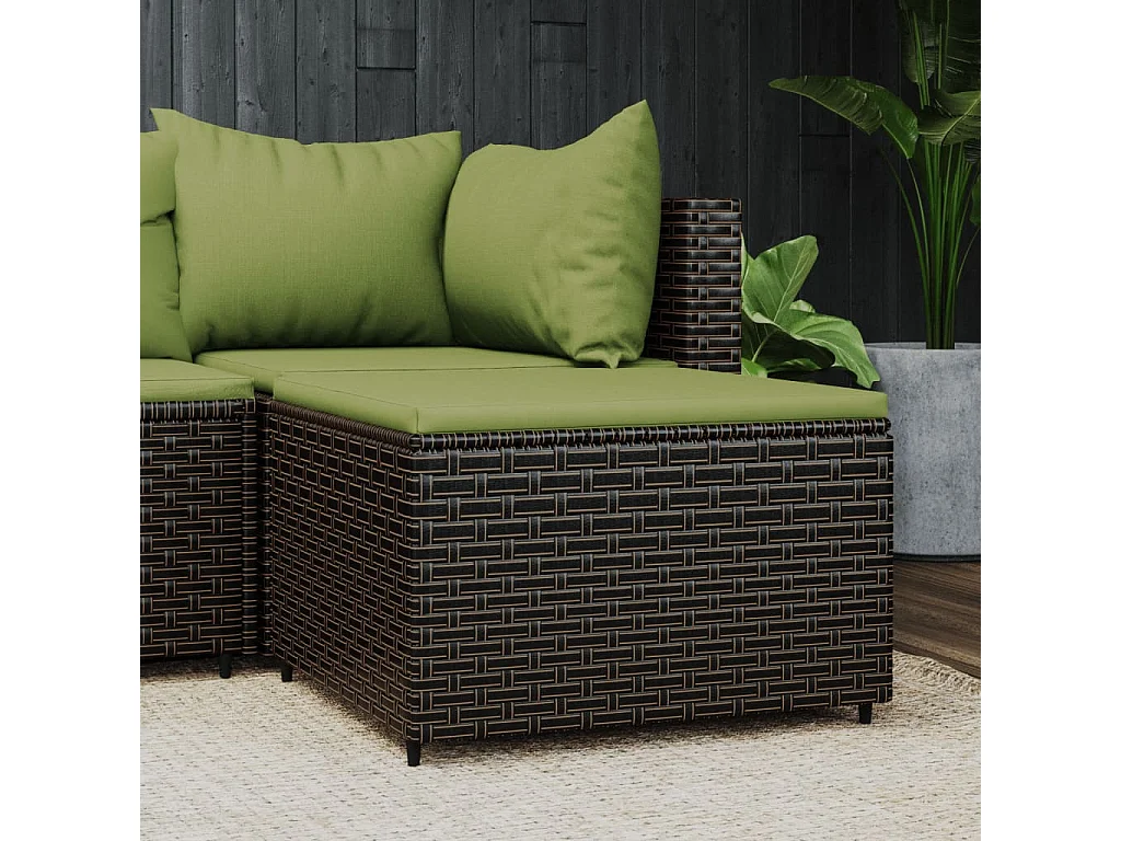 Repose-pied de jardin avec coussin marron résine tressée