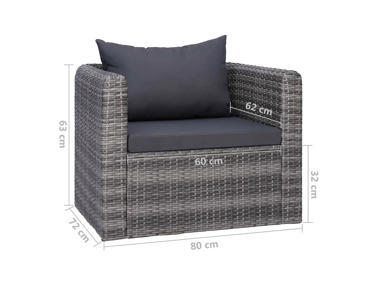 Fauteuil de jardin avec coussin et oreiller résine tressée gris Hiel