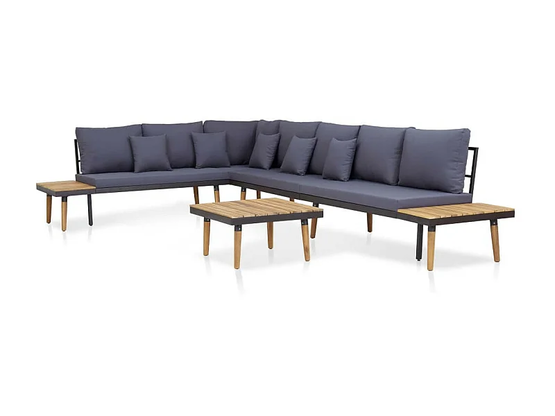 Salon de jardin 5 pcs et coussins Bois d'acacia solide Marron 2