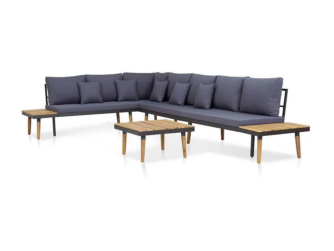 Salon de jardin 5 pcs et coussins Bois d'acacia solide Marron 2