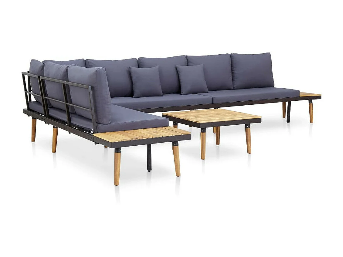 Salon de jardin 5 pcs et coussins Bois d'acacia solide Marron 2