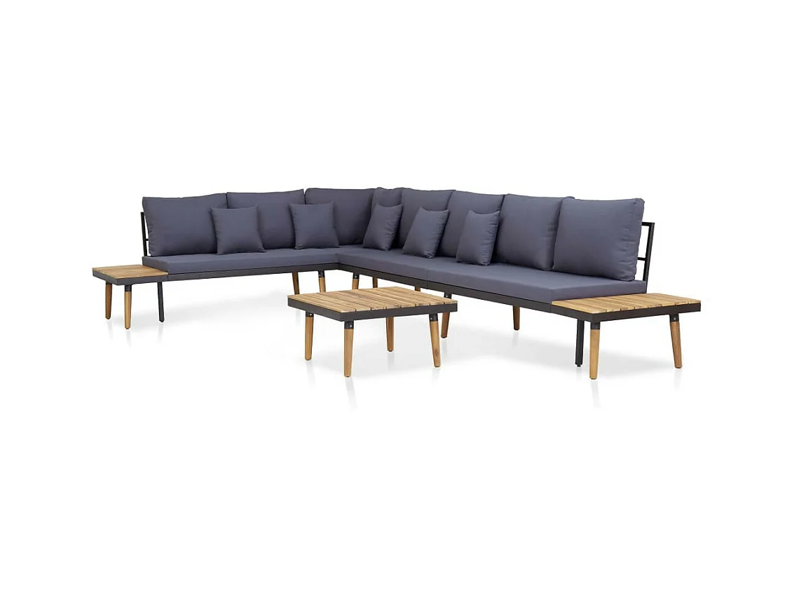 Salon de jardin 5 pcs et coussins Bois d'acacia solide Marron 2