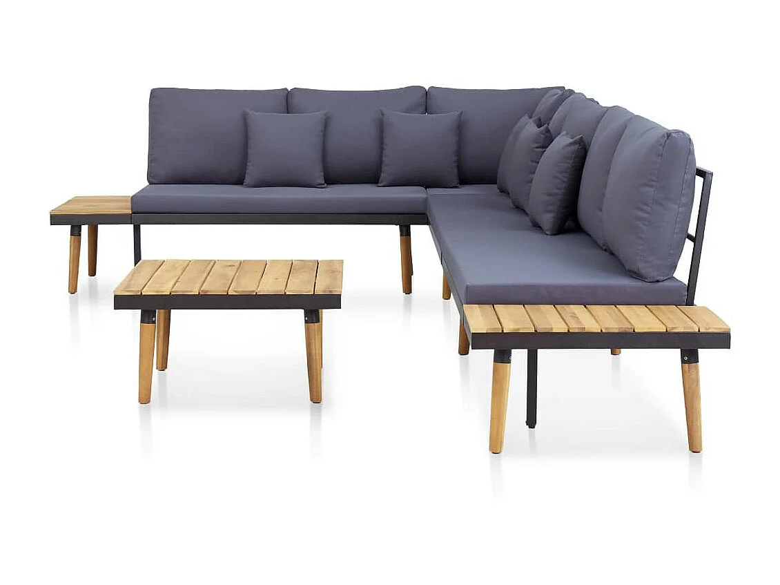 Salon de jardin 5 pcs et coussins Bois d'acacia solide Marron 2