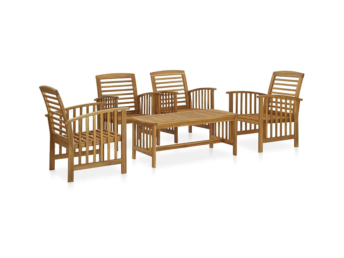 Salon de jardin 5 pcs Bois d'acacia massif 2
