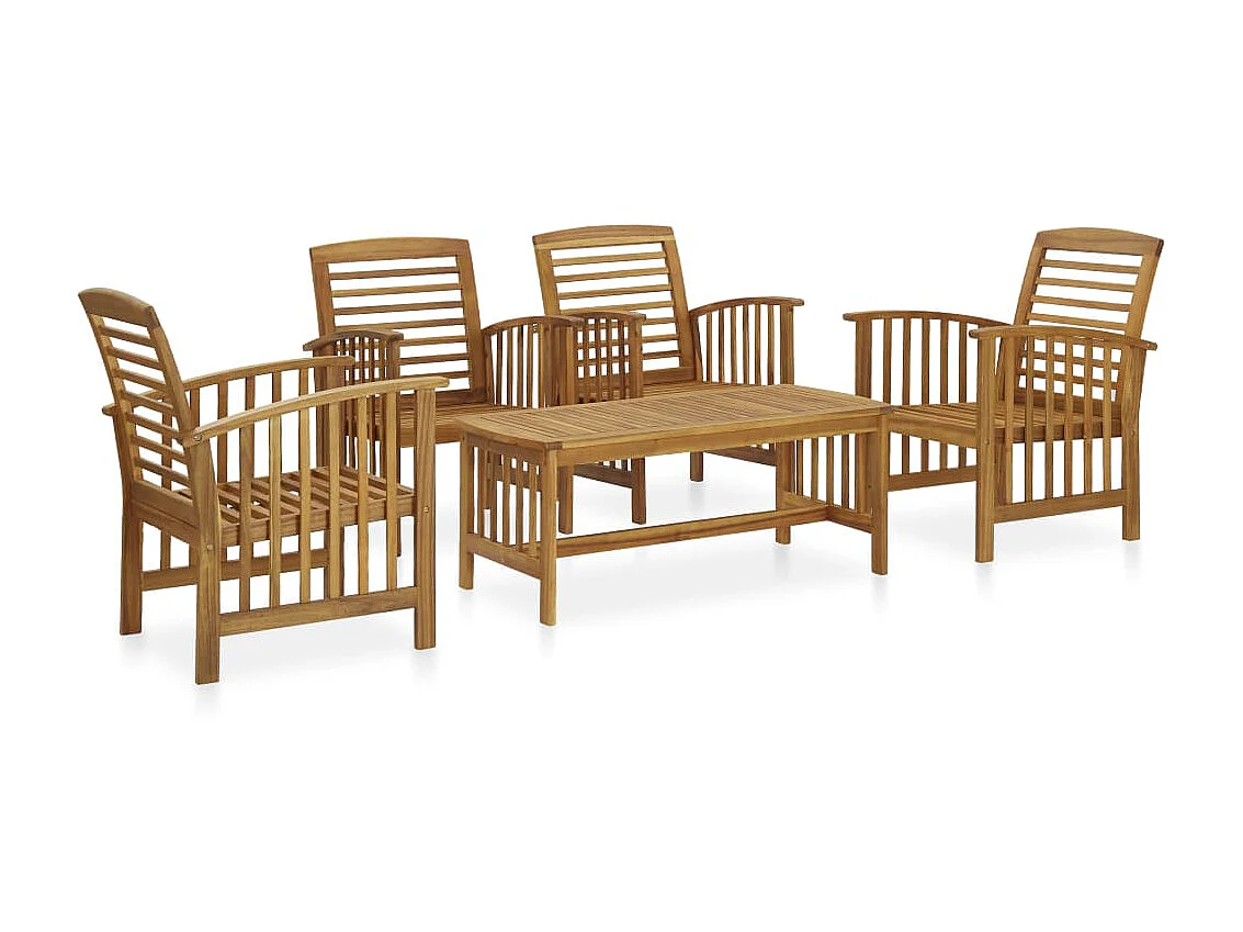 Salon de jardin 5 pcs Bois d'acacia massif 2