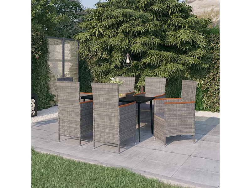 Ensemble de salle à manger de jardin avec coussins 7 pcs Gris