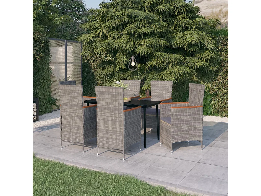 Ensemble de salle à manger de jardin avec coussins 7 pcs Gris