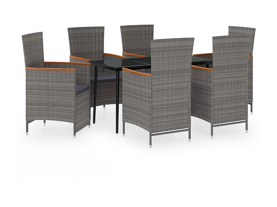 Ensemble de salle à manger de jardin avec coussins 7 pcs Gris