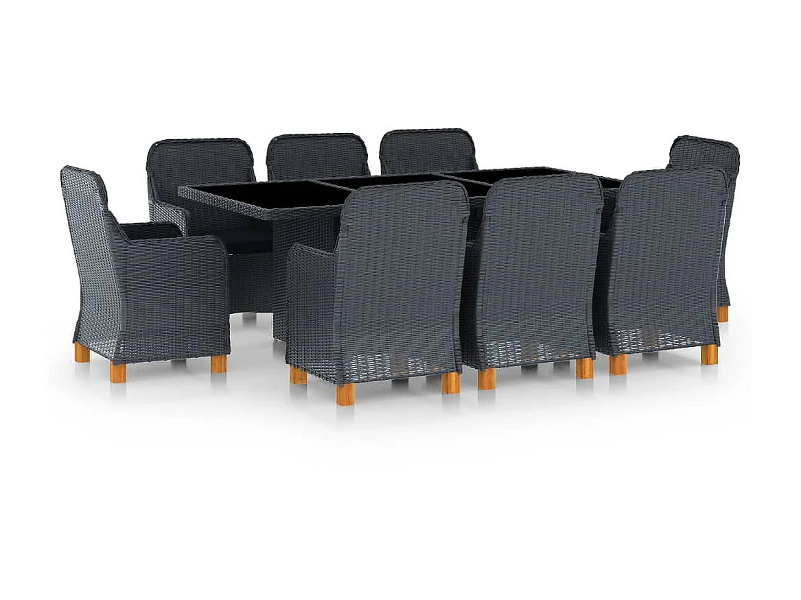 Mobilier à dîner 9 pcs avec coussins Résine tressée Gris foncé 10