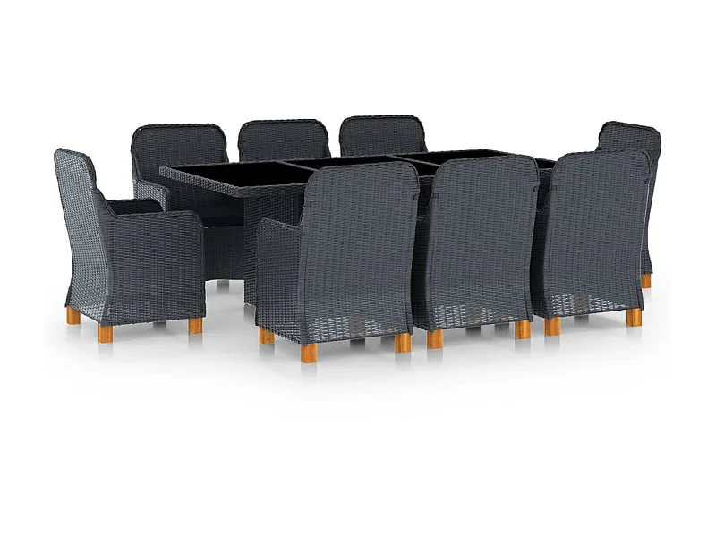 Mobilier à dîner 9 pcs avec coussins Résine tressée Gris foncé 10