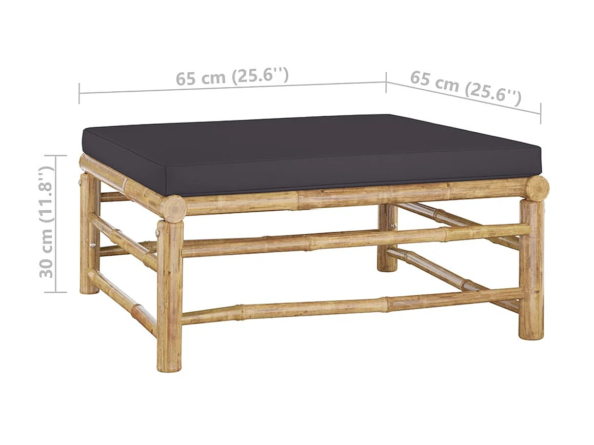 Salon de jardin 4 pcs avec coussins gris foncé Bambou 3