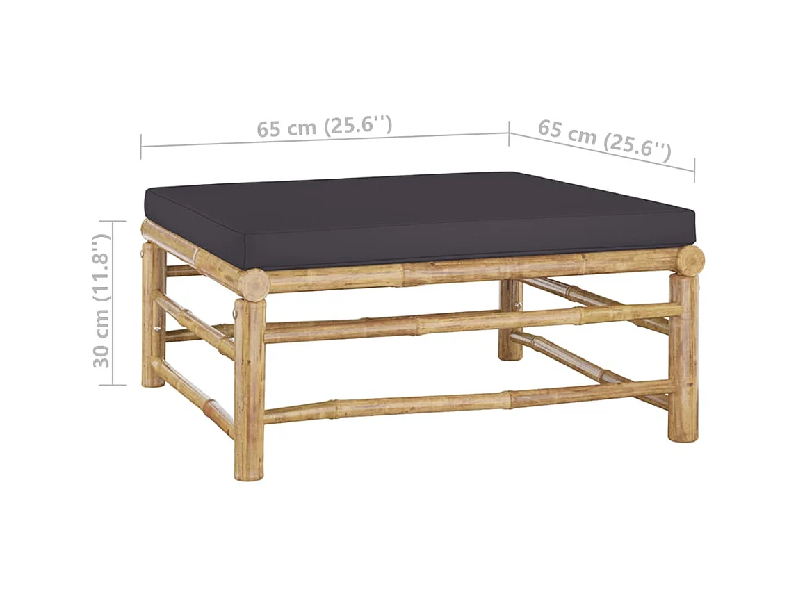 Set de muebles de jardín 4 piezas bambú con cojines gris oscuro