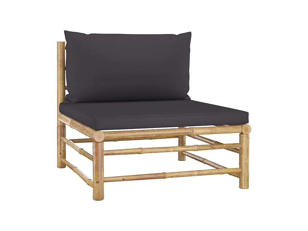 Set de muebles de jardín 4 piezas bambú con cojines gris oscuro