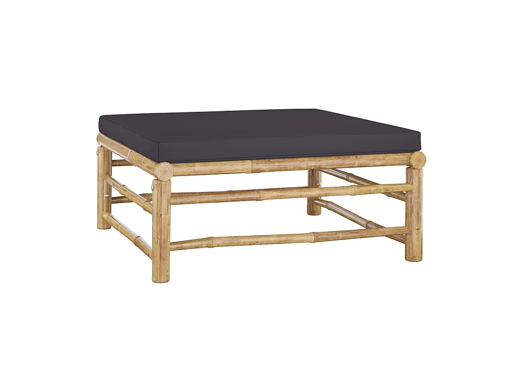 Set de muebles de jardín 4 piezas bambú con cojines gris oscuro