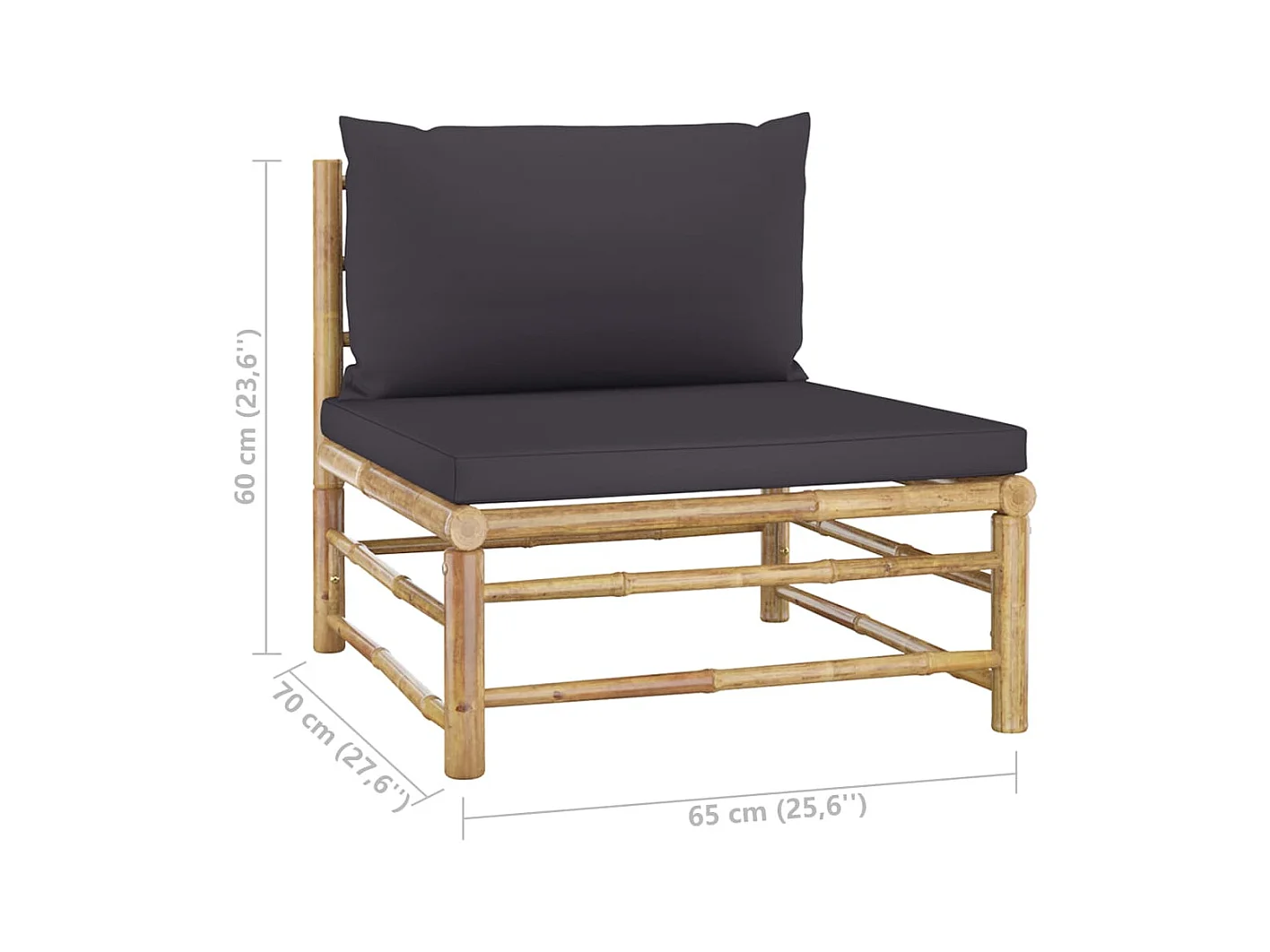Set de muebles de jardín 4 piezas bambú con cojines gris oscuro
