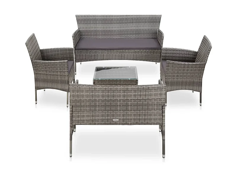 Salon de jardin 5 pcs avec coussins Résine tressée Gris 32