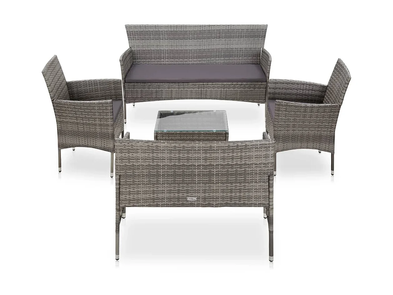 Salon de jardin 5 pcs avec coussins Résine tressée Gris 32