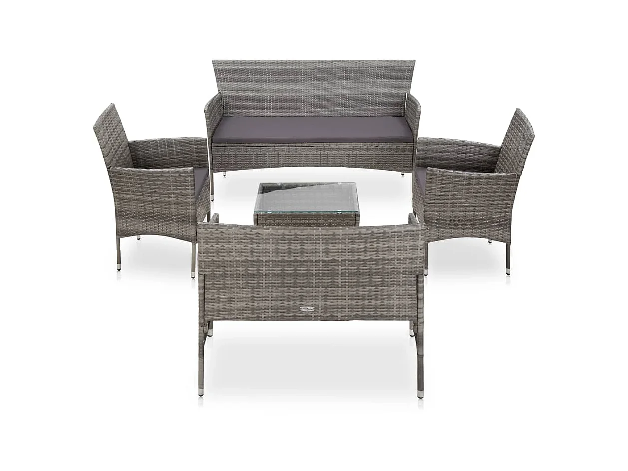 5-delige Loungeset met kussens poly rattan grijs
