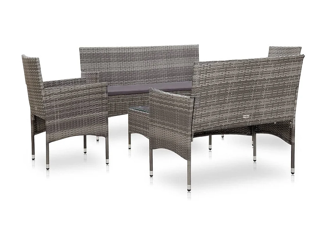 Salon de jardin 5 pcs avec coussins Résine tressée Gris 32