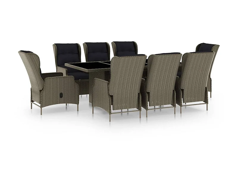 Mobilier à dîner jardin 9 pcs et coussins Résine tressée Marron