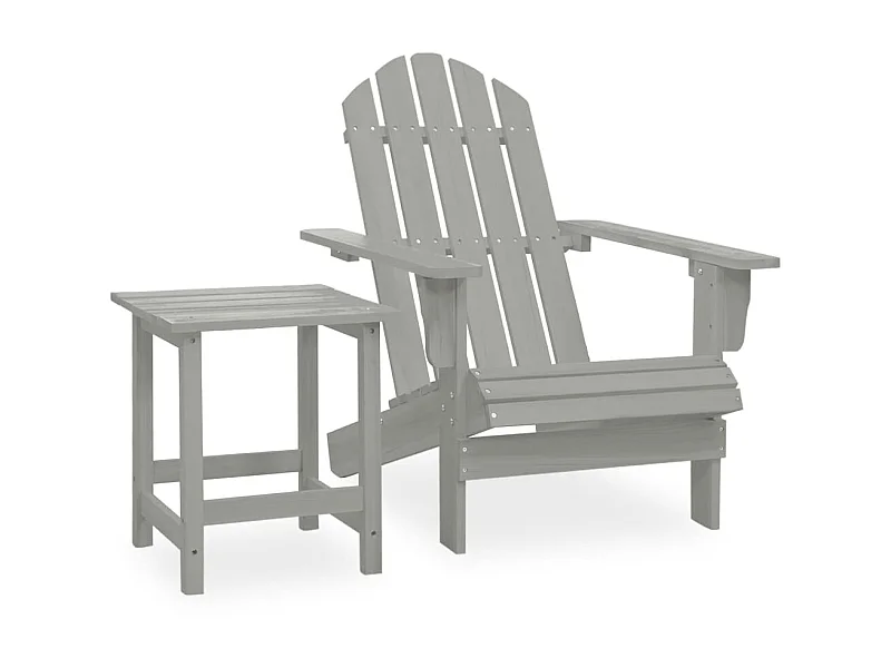 Chaise de jardin Adirondack avec table Bois de sapin Gris