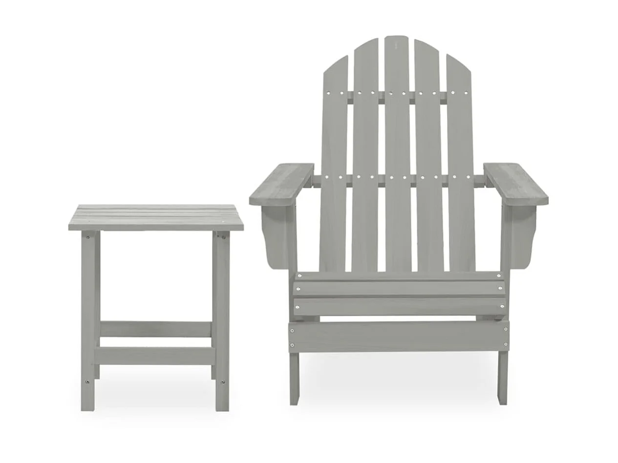 Chaise de jardin Adirondack avec table Bois de sapin Gris
