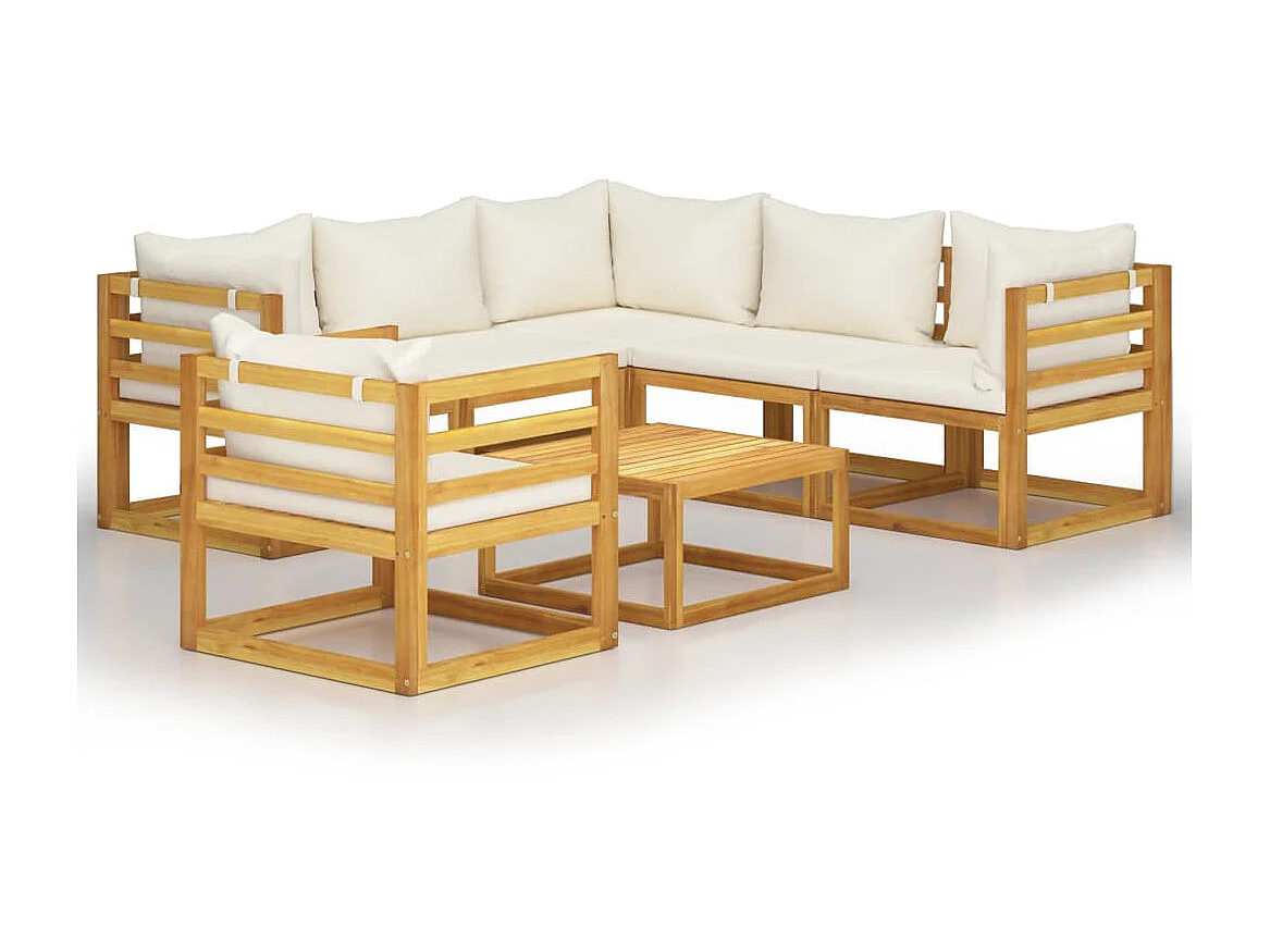 Salon de jardin 7 pcs avec coussin Crème Bois d'acacia solide