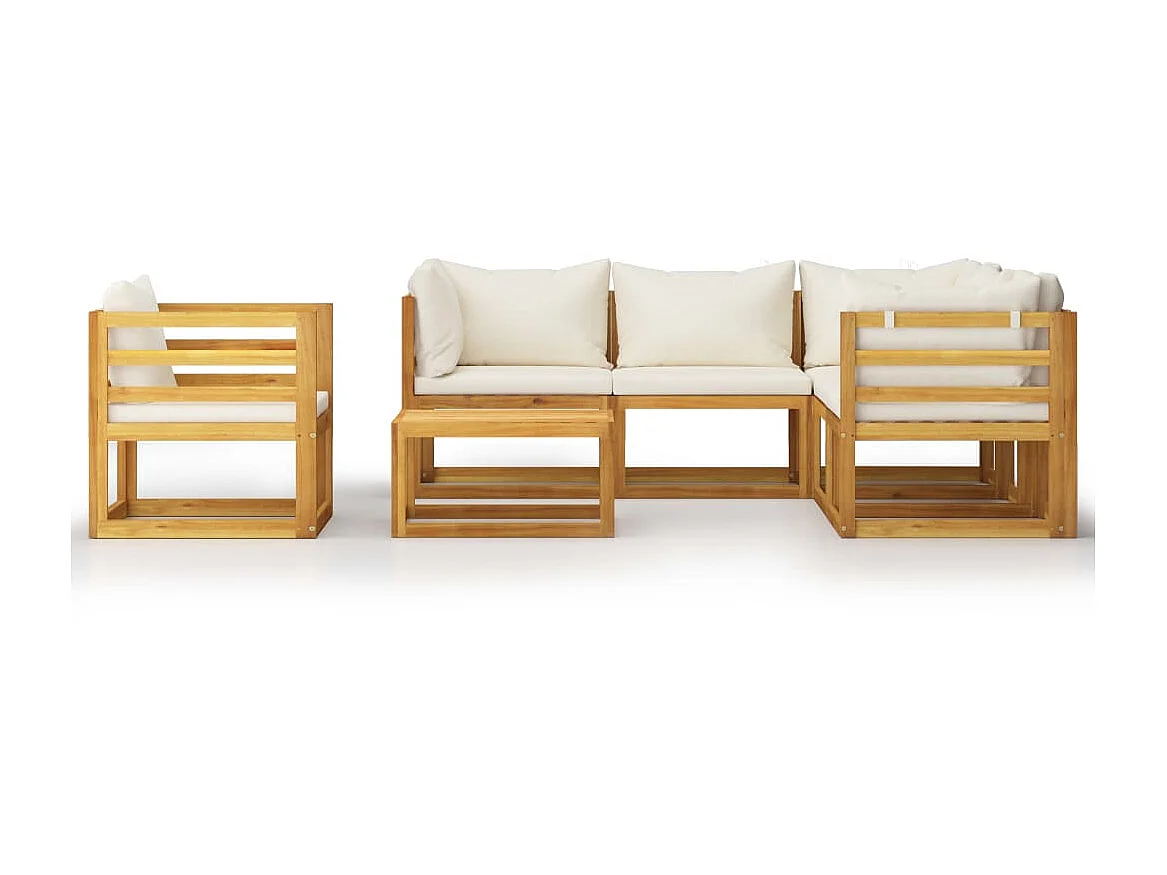 Salon de jardin 7 pcs avec coussin Crème Bois d'acacia solide