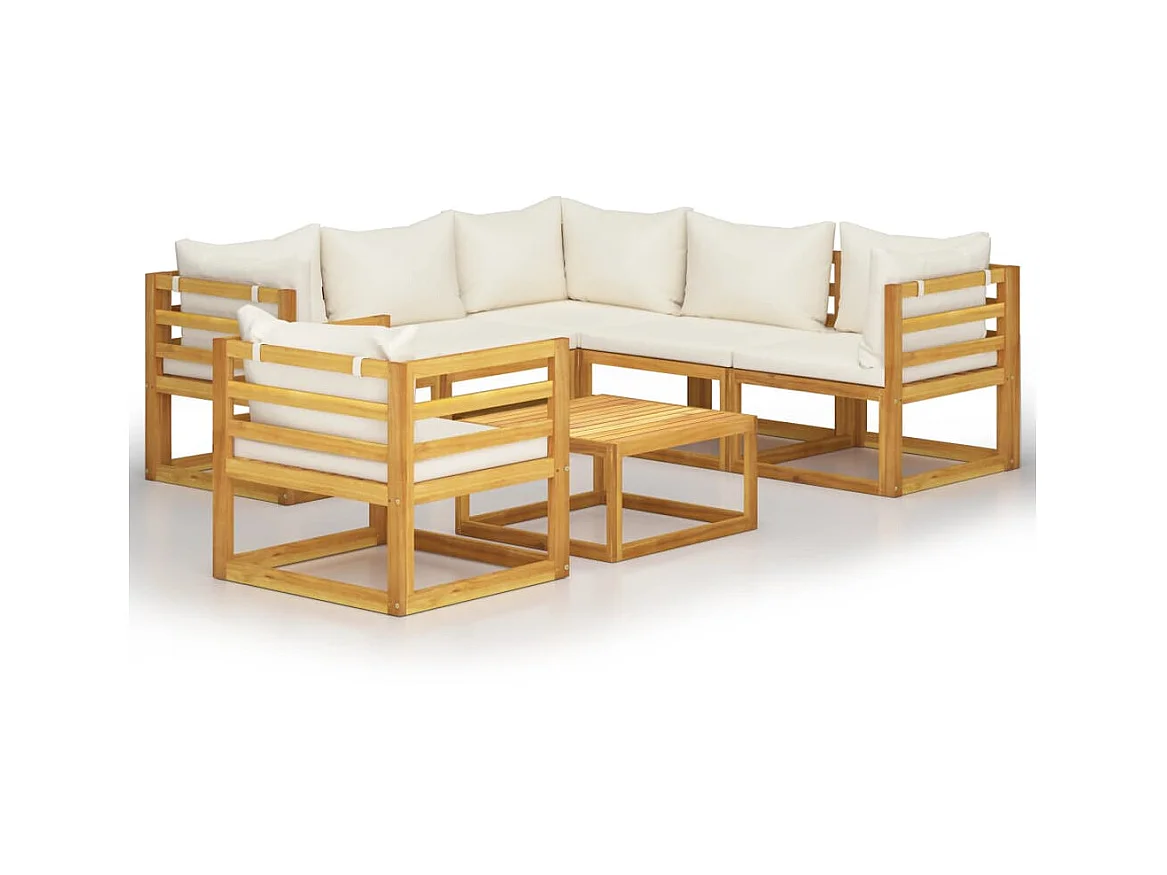Salon de jardin 7 pcs avec coussin Crème Bois d'acacia solide