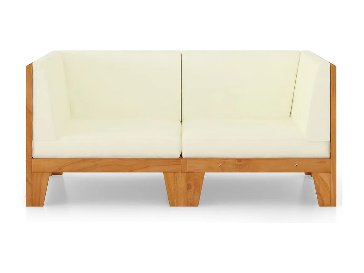 Canapé 2 places avec coussins blanc crème Bois d'acacia massif