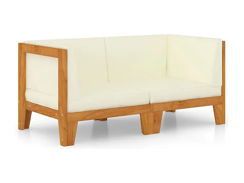 Canapé 2 places avec coussins blanc crème Bois d'acacia massif