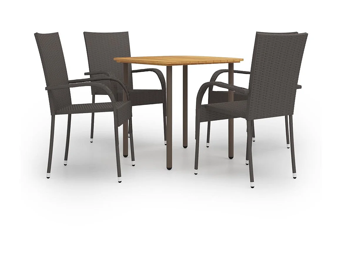 Ensemble de salle à manger de jardin 5pcs Résine tressée Marron 4