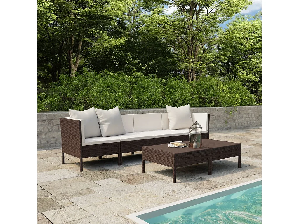 Salon de jardin 6 pcs avec coussins Résine tressée Marron 38