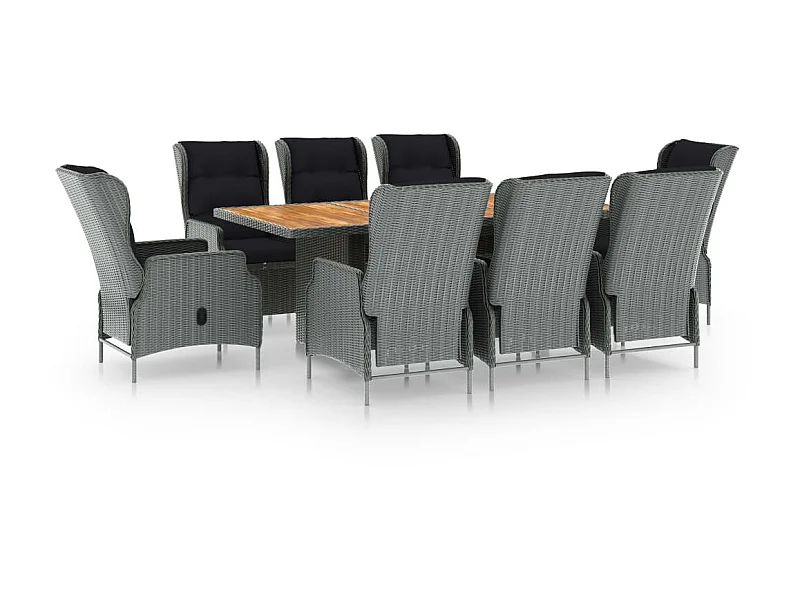 Mobilier à dîner 9 pcs avec coussins Résine tressée Gris clair 2