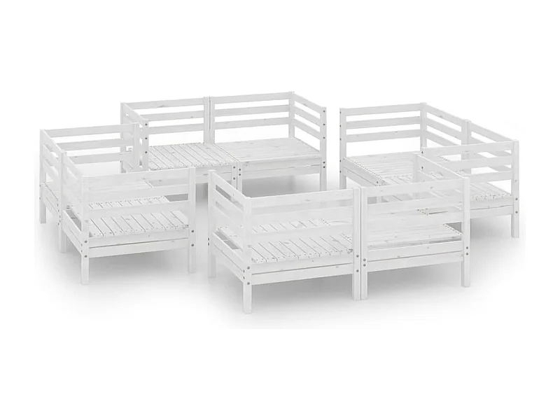 Salon de jardin 8 pcs Blanc Bois de pin massif 4