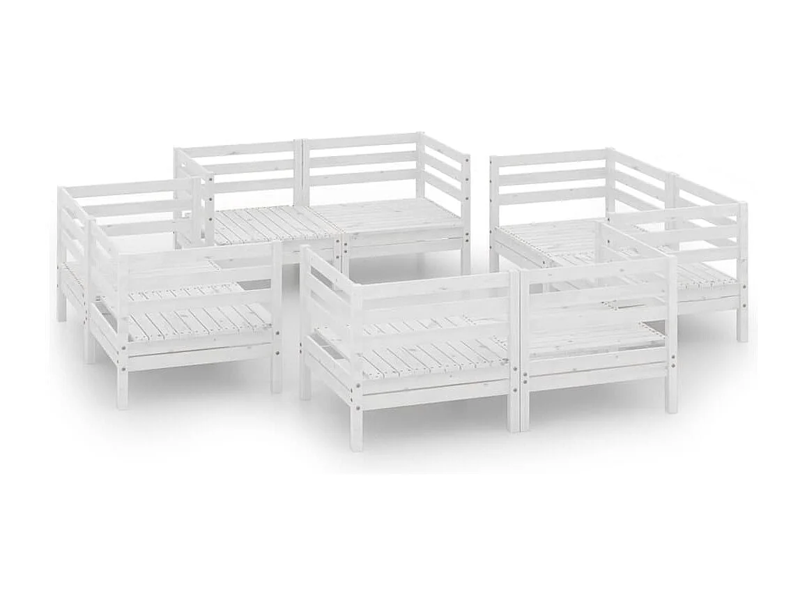 Salon de jardin 8 pcs Blanc Bois de pin massif 4