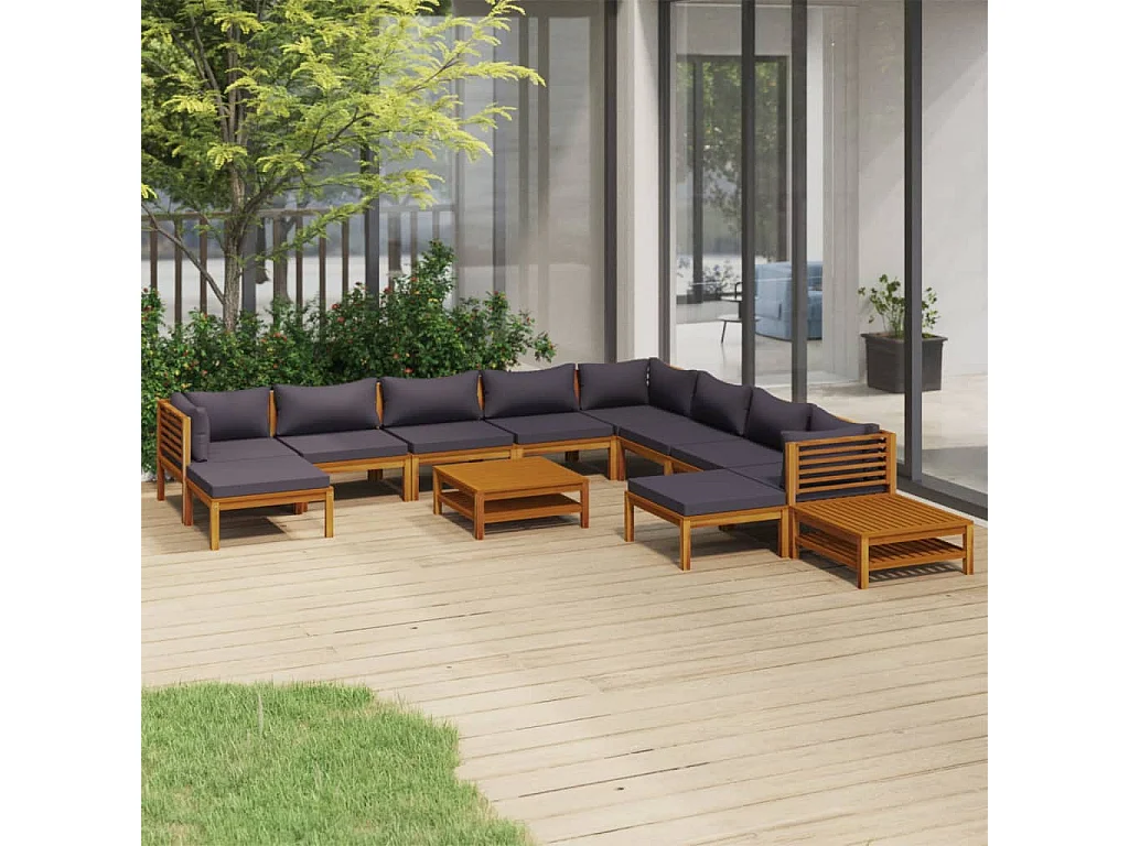 Salon de jardin 12 pcs avec coussin Bois d'acacia solide 4