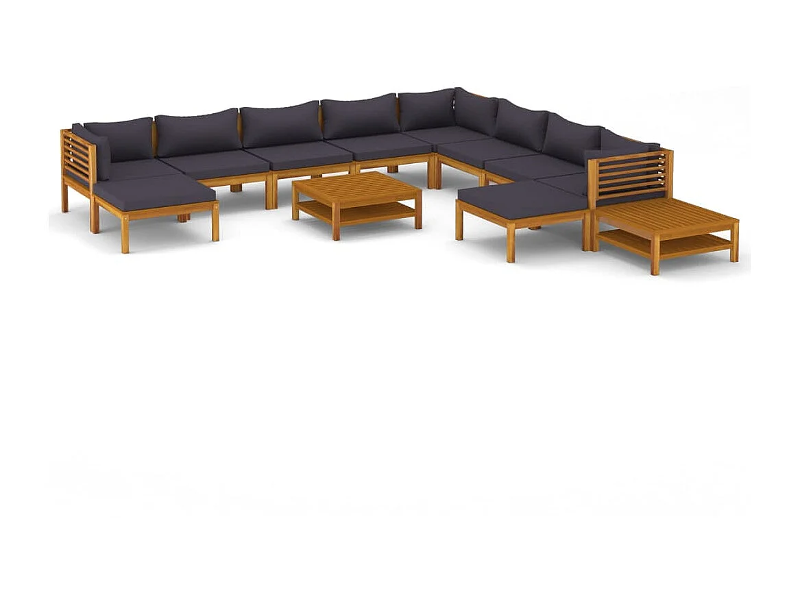 Salon de jardin 12 pcs avec coussin Bois d'acacia solide 4