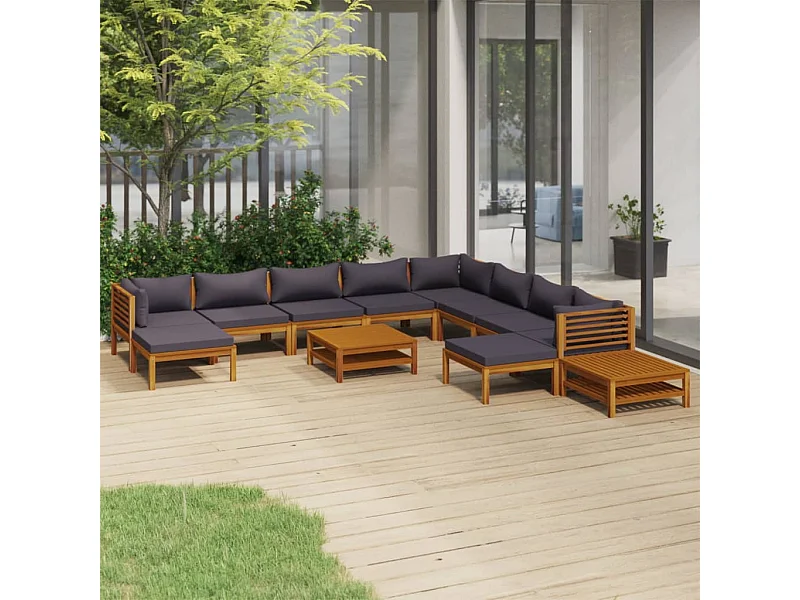 Salon de jardin 12 pcs avec coussin Bois d'acacia solide 4