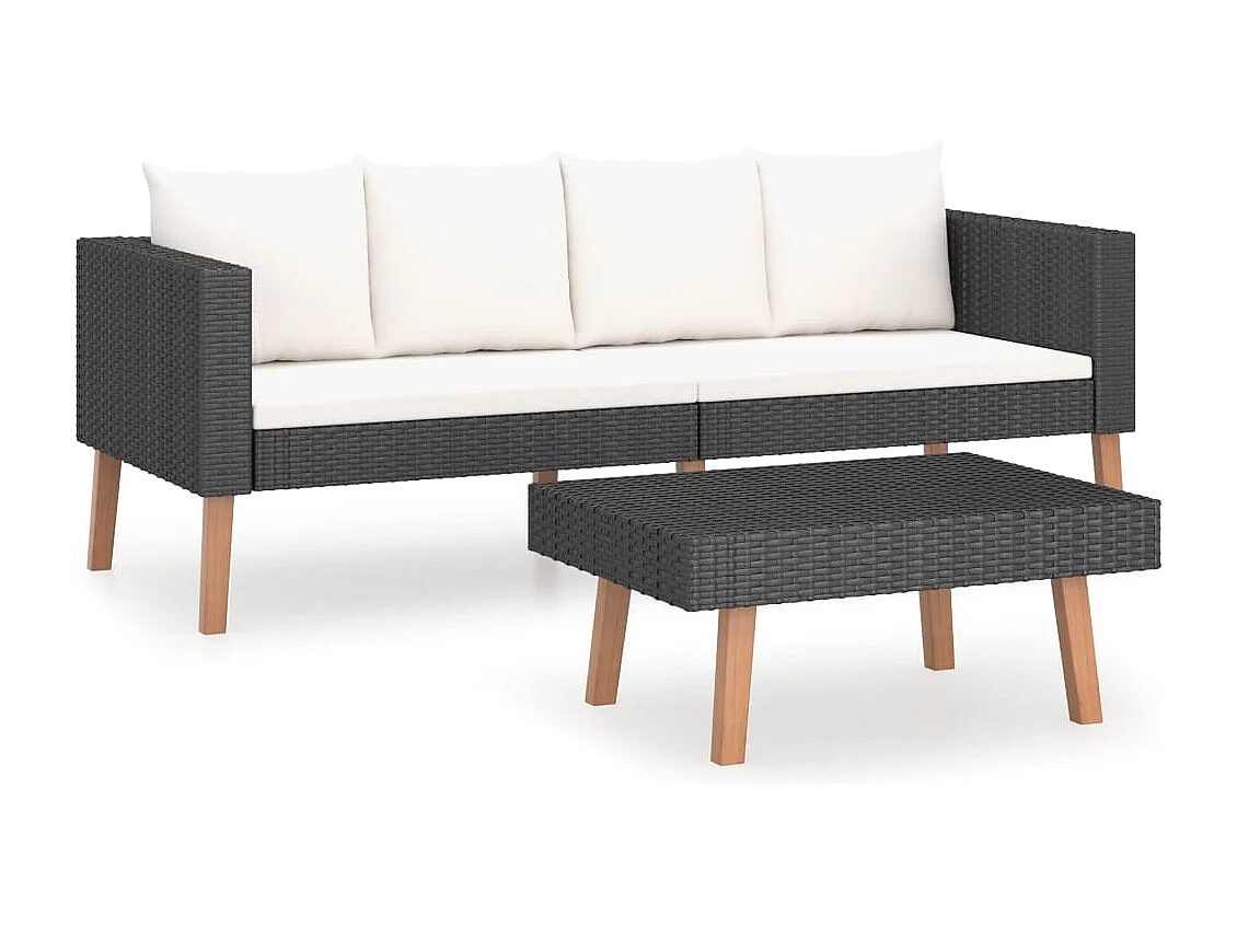 Salon de jardin 2 pcs avec coussins Résine tressée Noir 6