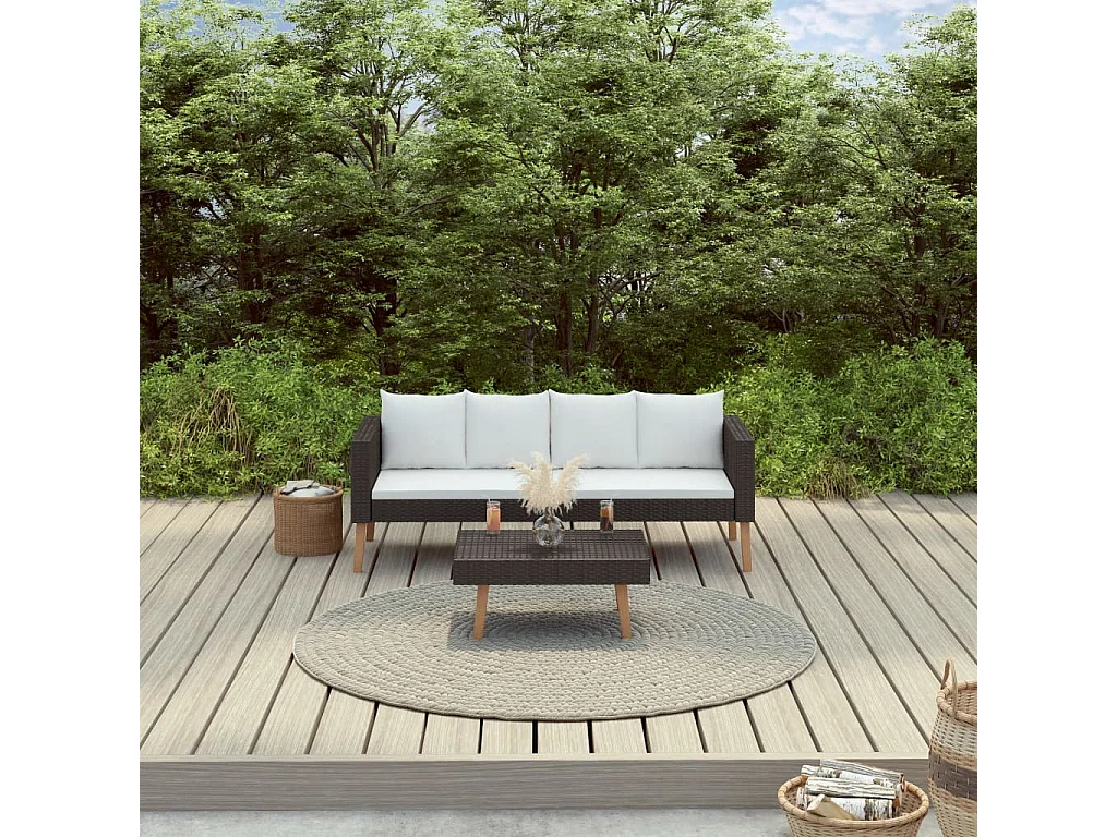 Salon de jardin 2 pcs avec coussins Résine tressée Noir 6