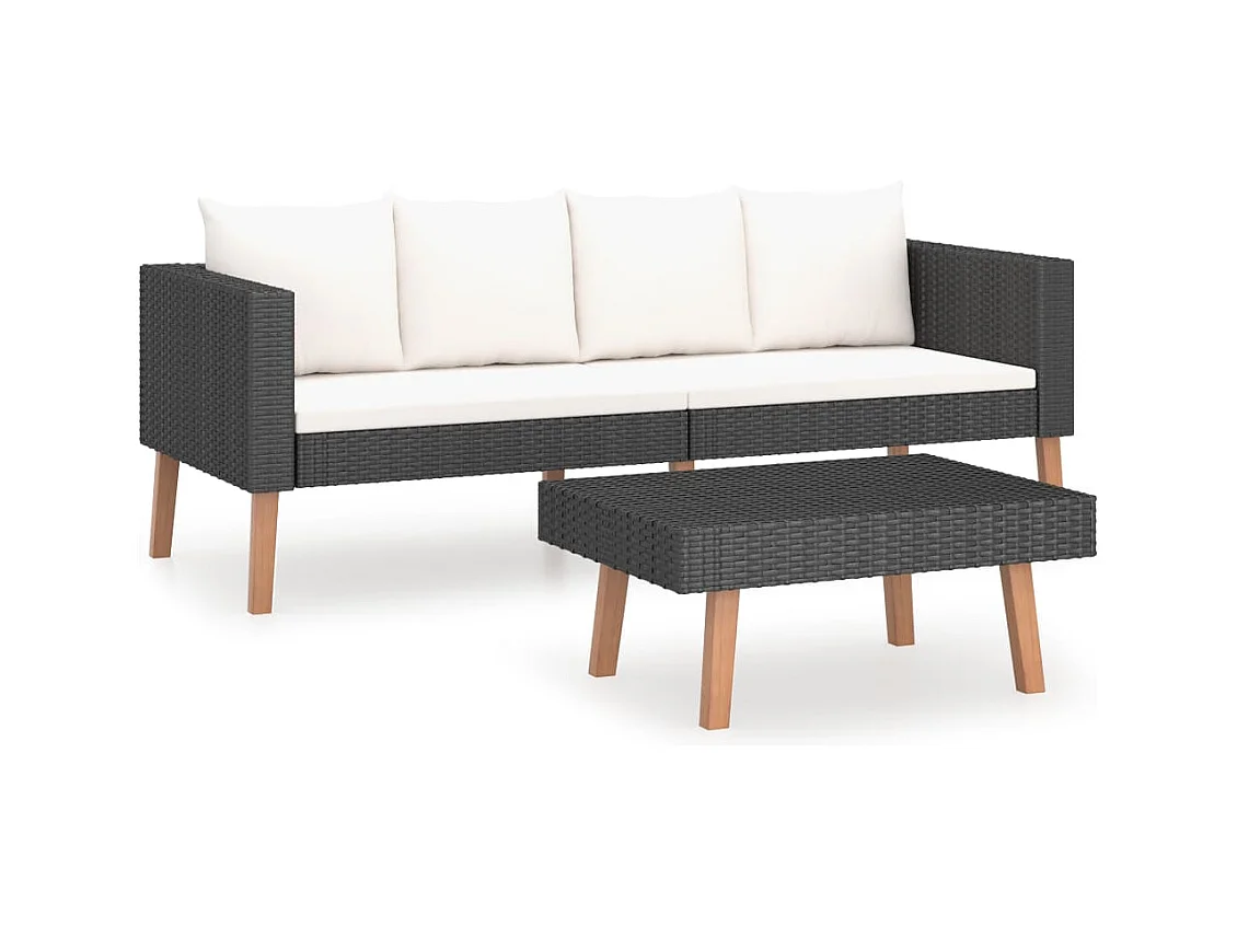 Salon de jardin 2 pcs avec coussins Résine tressée Noir 6