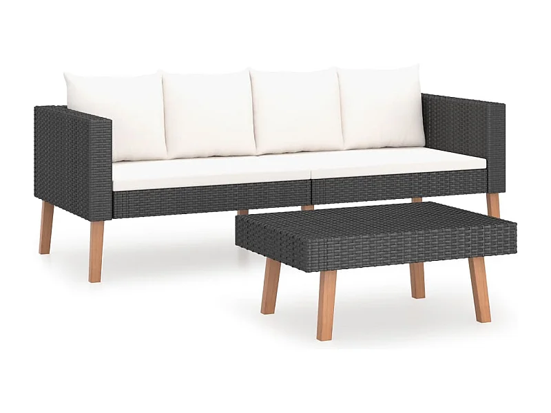 Salon de jardin 2 pcs avec coussins Résine tressée Noir 6