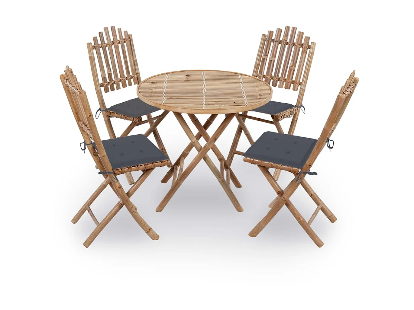 Mobilier à dîner d'extérieur pliable 5 pcs avec coussins Bambou 24